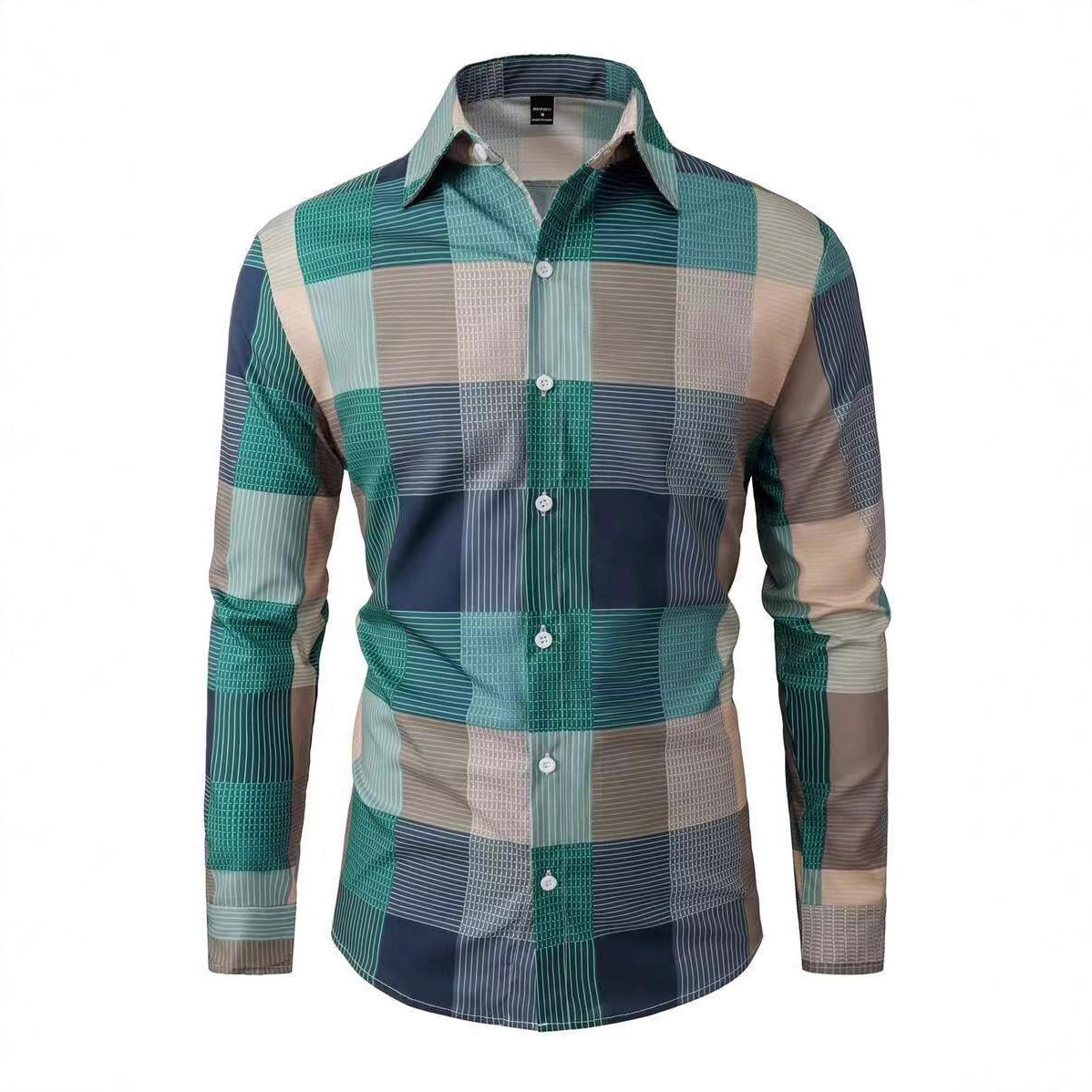 Men's plaid digital print shirt - casual long sleeve button-up front view