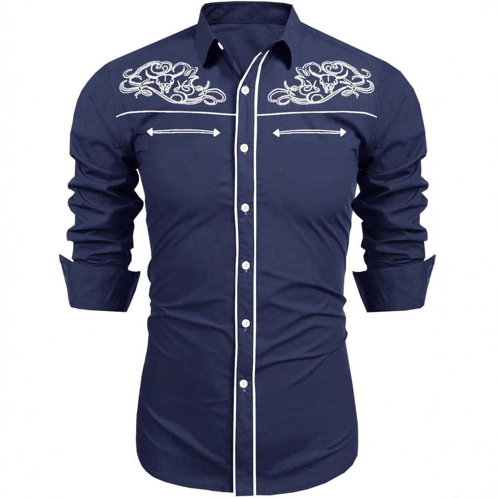Men's Western Style Print Shirt - Long Sleeve Casual Shirt