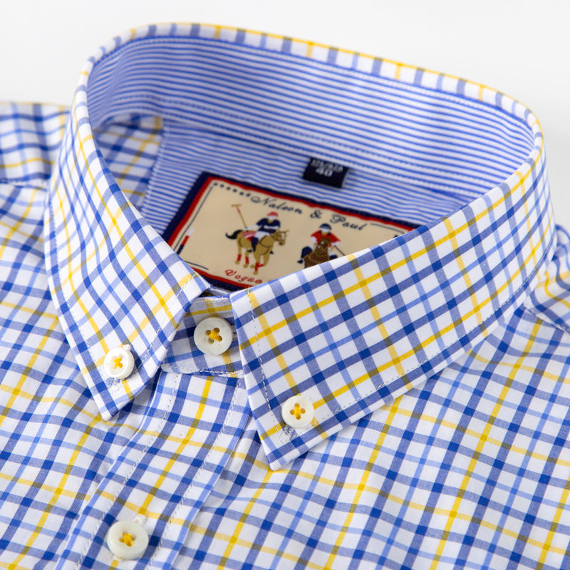 Men's Cotton Plaid Long Sleeve Casual Shirt - Spring Fall Button Down