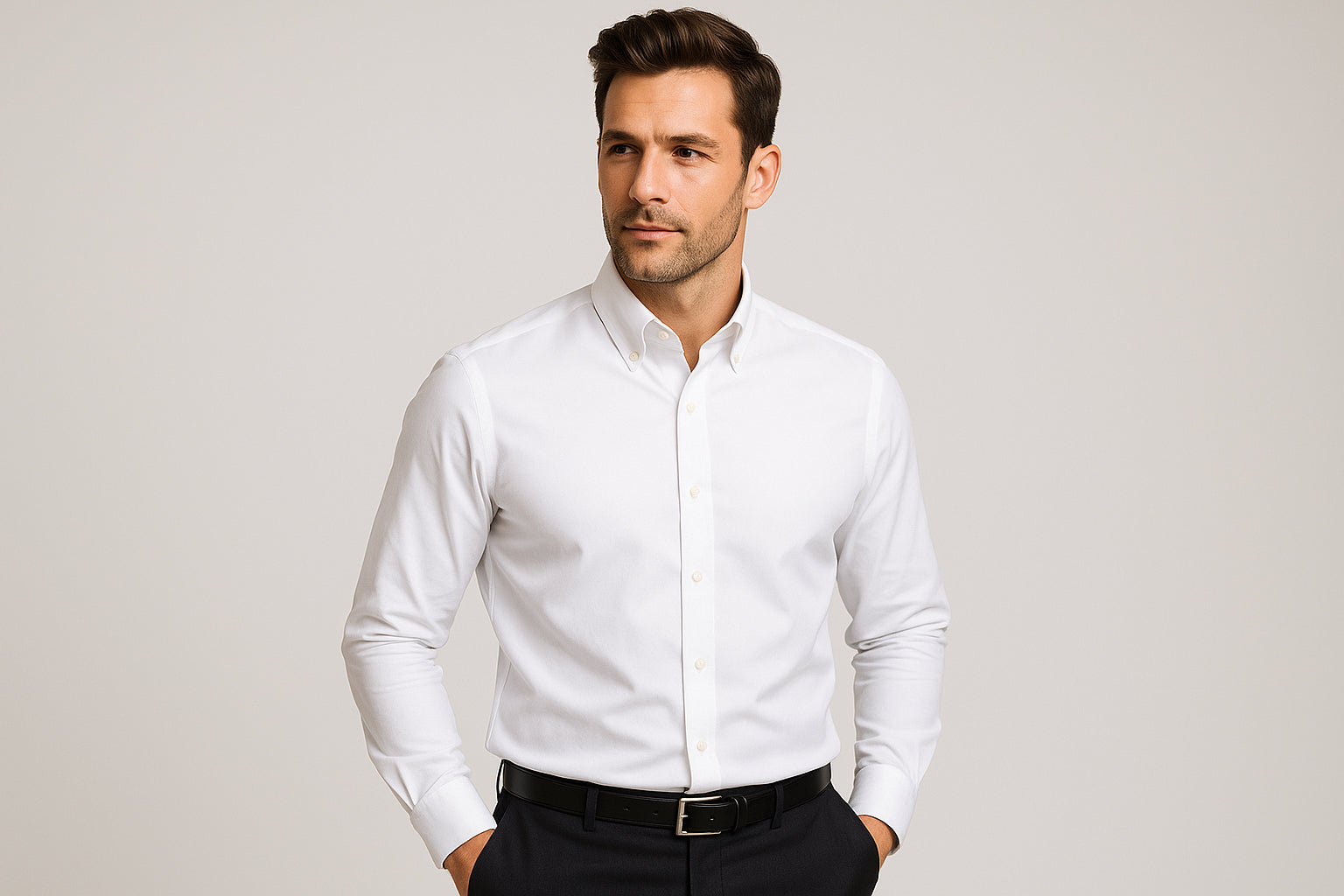 Men's Long-Sleeved Business Shirt, White